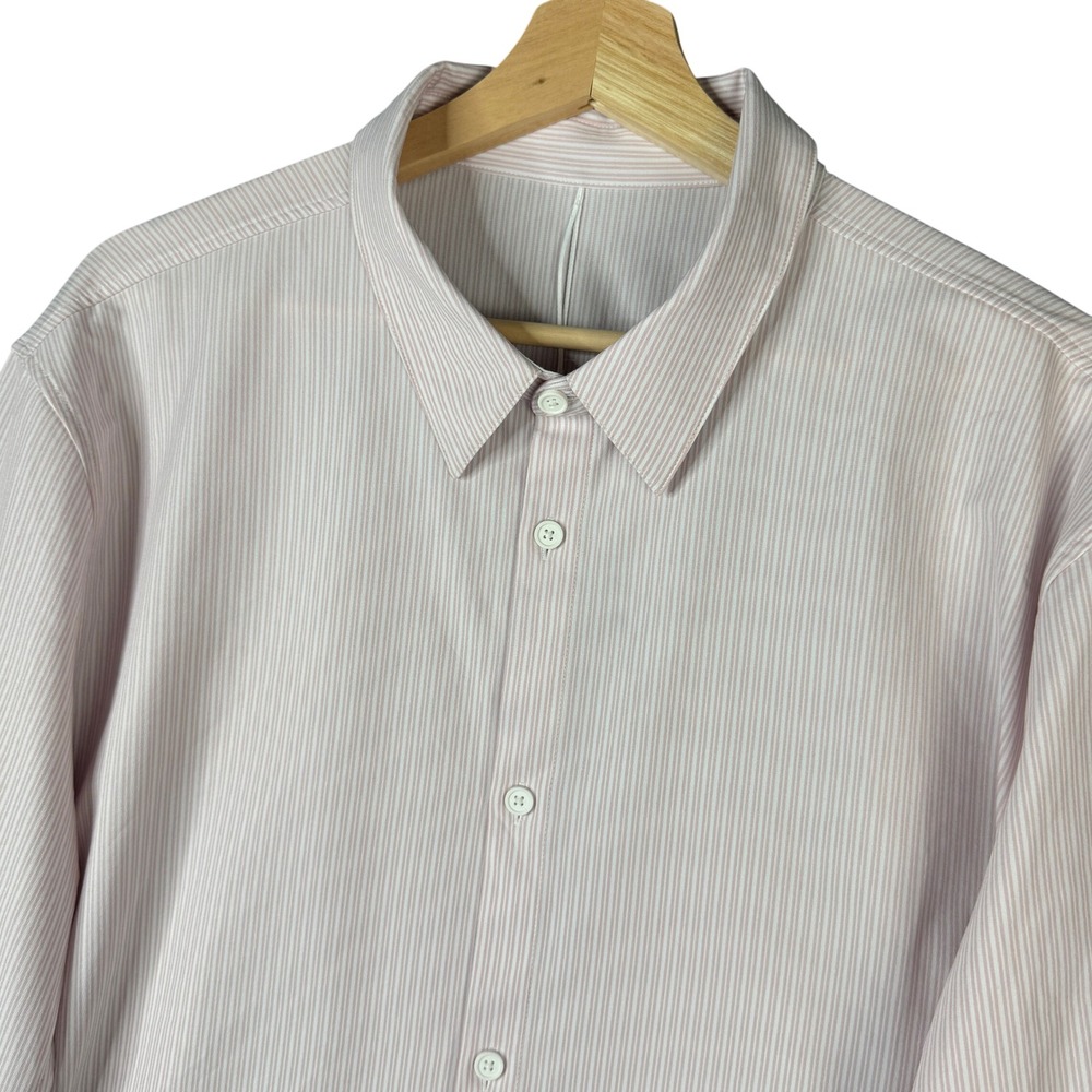 Lululemon Commission Long Sleeve Shirt Pink White Pinstripe Button Down Men XL